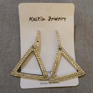 🆕️🏷 Rhinestone Dangle Triangle 925 Post Earrings 🆕️🏷
